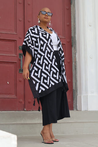 Black & White Geometric Kimono