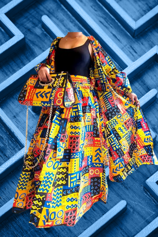 Jameela 3 piece Set (Wrap dress, skirt & pocket back)