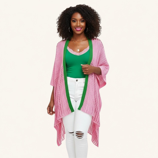 AKA Pink and Green Crochet Kimono