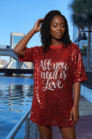 All You Need Is Love Red Sequin Top
