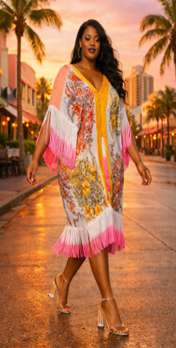 Floral Fringe Flow Kaftan/Dress