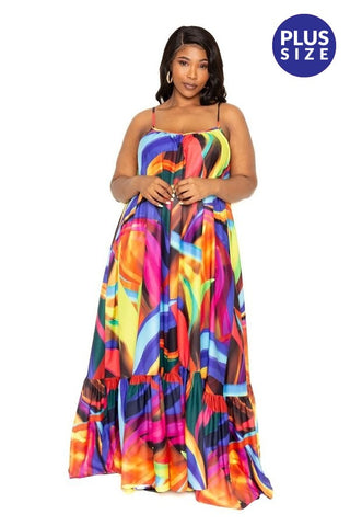 Vibrant Color Maxi One Size Dress w/Pockets - Curvy