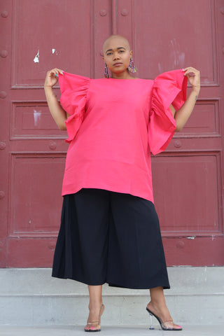 The Dupioni Batwing Sleeve Top I (Pink)