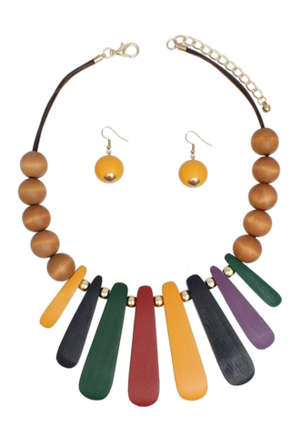 Rainbow Wood Swag Necklace & Earring Set