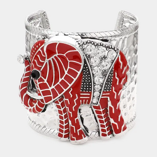 Stone Embellished Red Elephant Cuff Bracelet