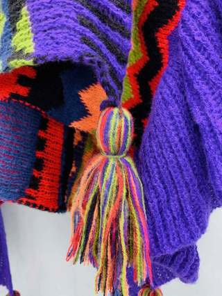 Purple Multicolor Crochet Ruffle Ruana