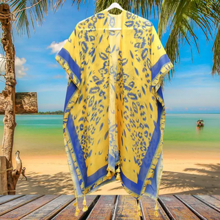 Sigma Gamma Rho Soror Yellow Blue Leopard Structured Kimono