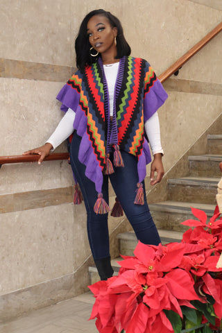 Purple Multicolor Crochet Ruffle Ruana