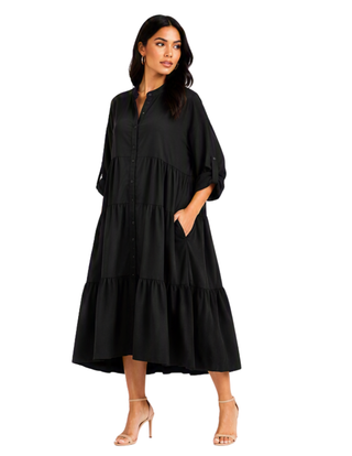 Midnight Muse Tiered Midi Dress