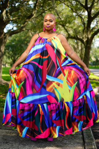 Vibrant Color Maxi One Size Dress w/Pockets - Curvy