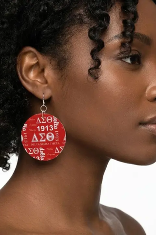 DST Round Red Graphic Print Fish Hook Earrings
