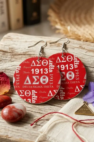 DST Round Red Graphic Print Fish Hook Earrings