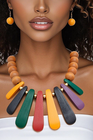 Rainbow Wood Swag Necklace & Earring Set